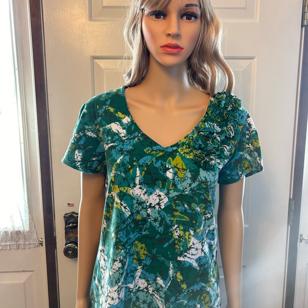 Ruby Rd. Top L In A Green Multicolor Print. Susan… - image 3
